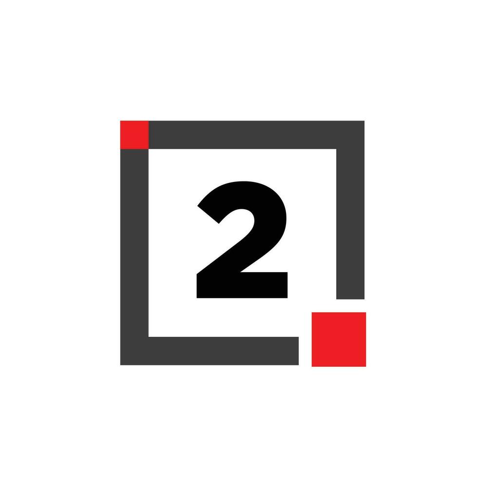 2 number with square box icon. 2 box monogram. vector