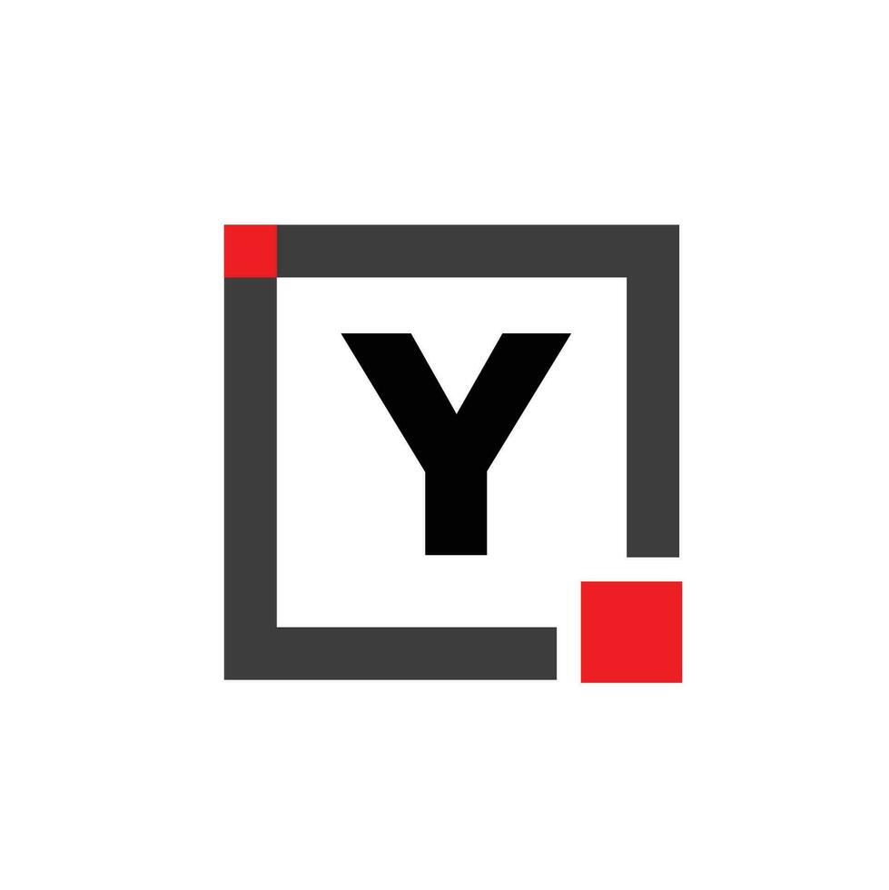 Y company name monogram with red square. Y dot icon. vector