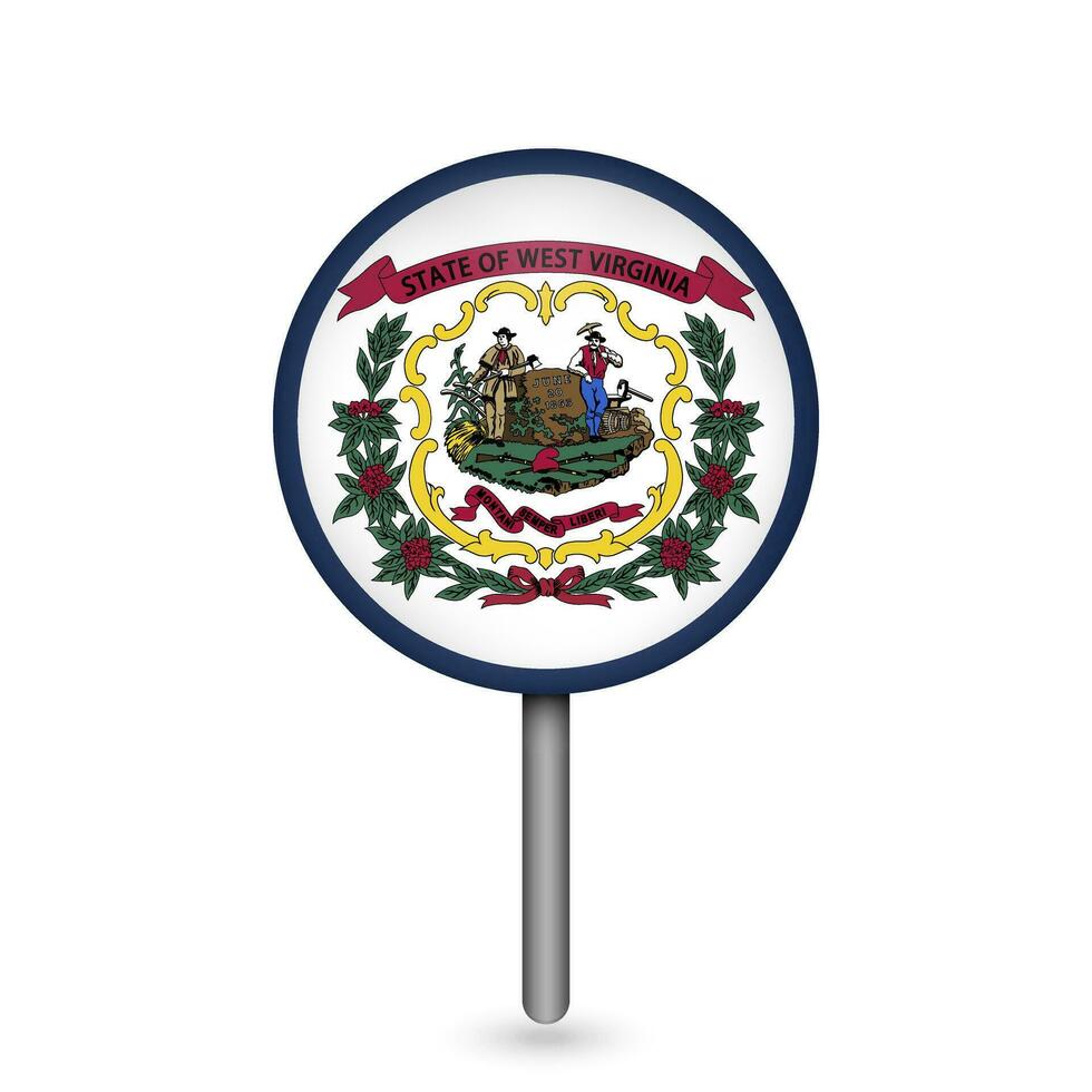 Map pointer with flag of West Virginia. Vector illustration.