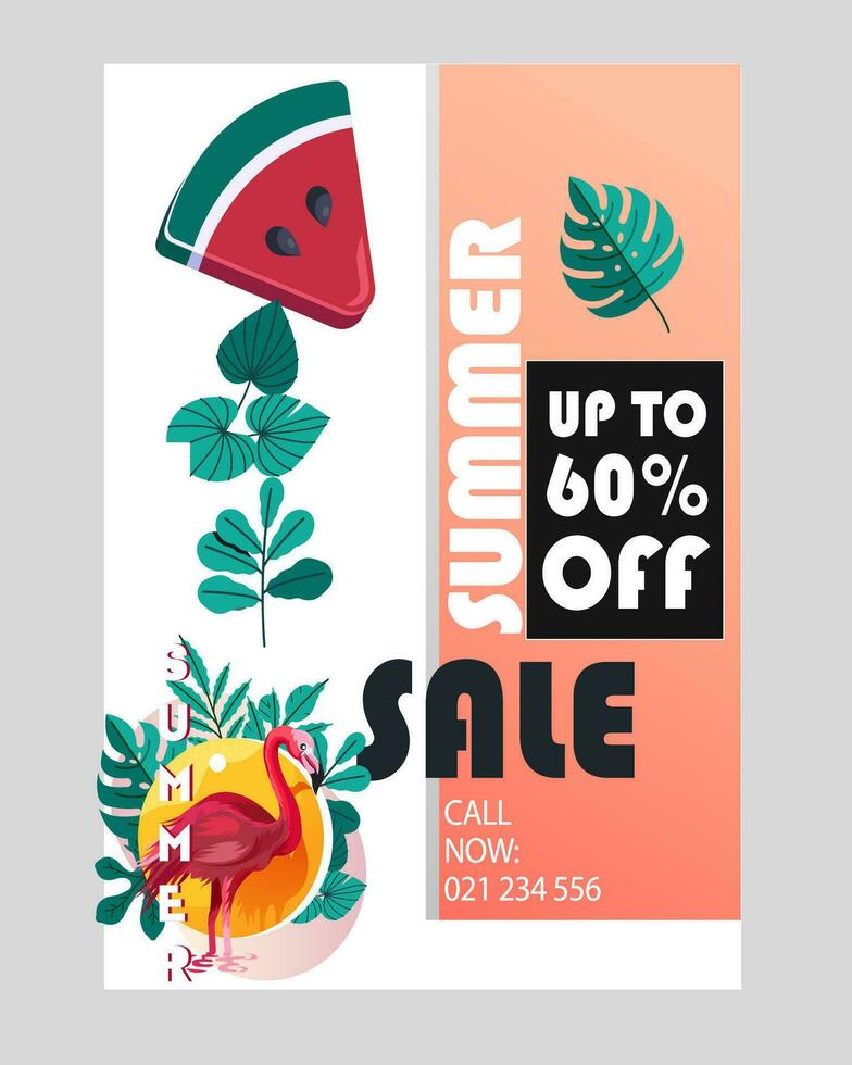 Summer sale banner and poster design with tropical beach background Vector. Realistic big and super sale summer vacation background design. vector