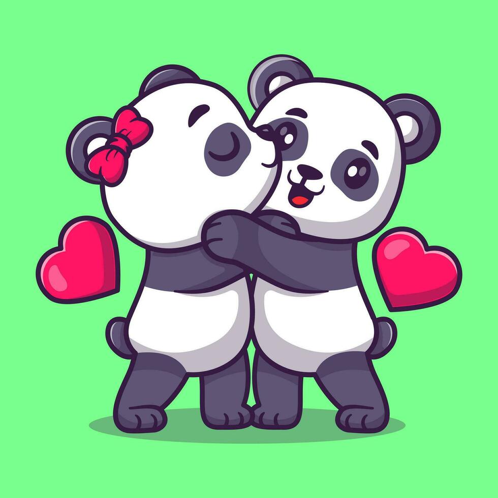 Cute couple panda cartoon vector icon illustration animal love icon concept isolated flat