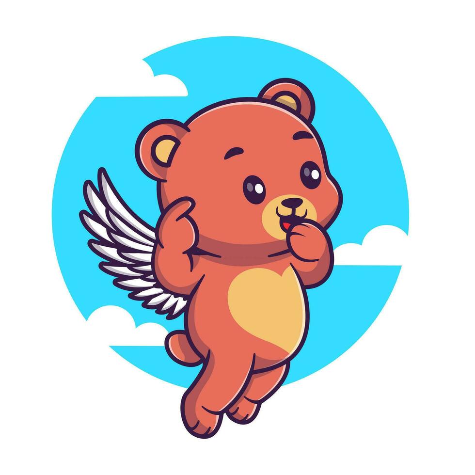 Cute angel bear flying cartoon vector icon illustration animal holiday icon concept isolated flat