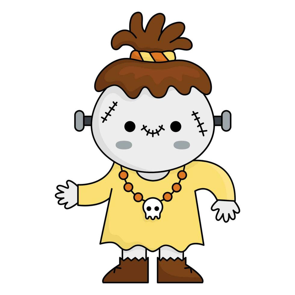 Vector kawaii zombie. Cute smiling Halloween character for kids. Funny autumn all saints day cartoon illustration. Samhain party voodoo doll icon for children