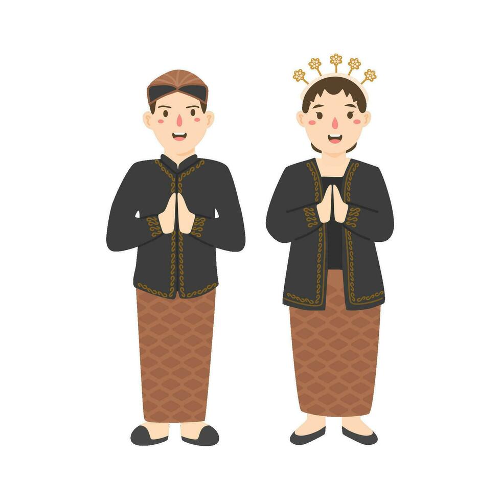 Pareja vestir Oeste Java indonesio tradicional ropa vector