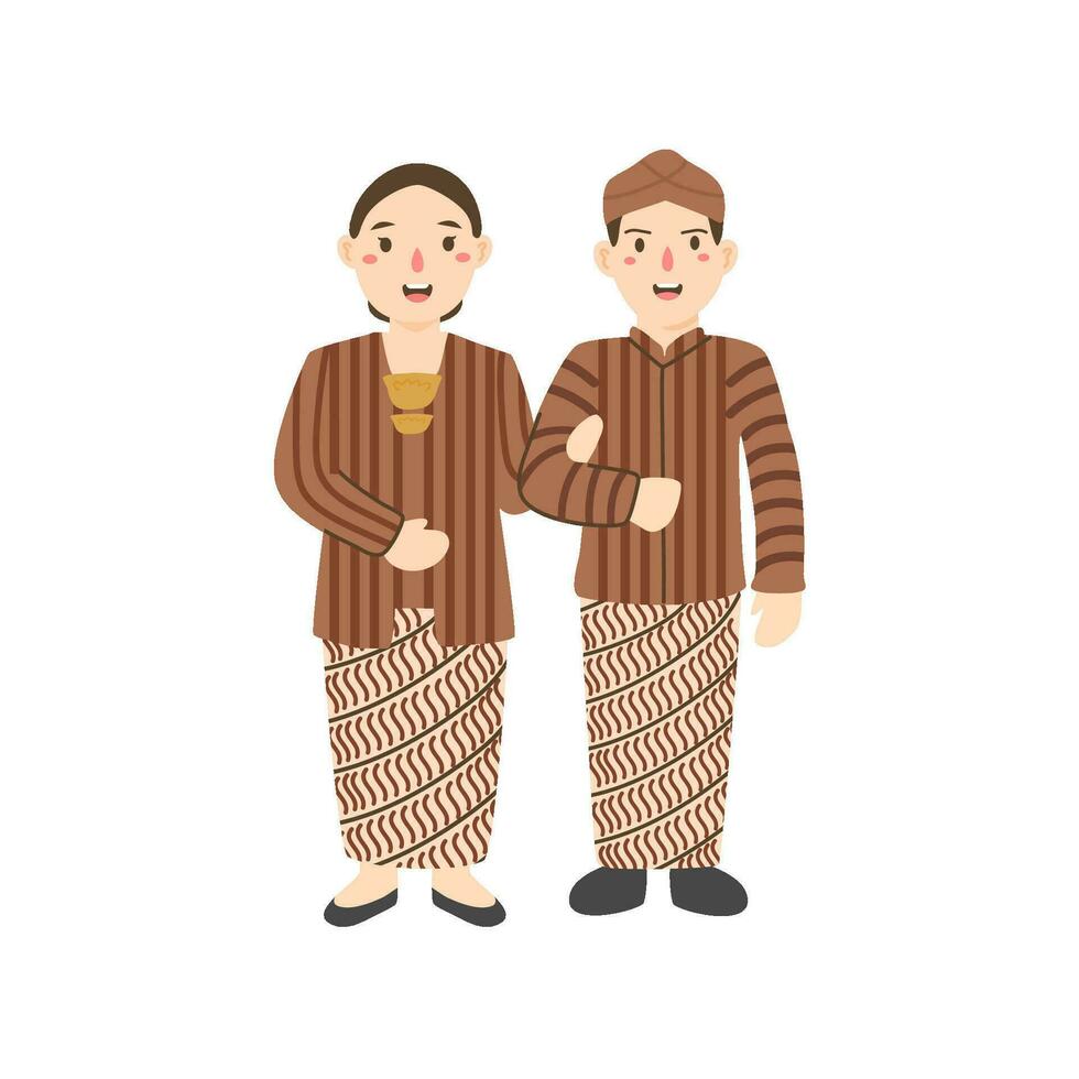 Pareja vestir yogyakarta indonesio tradicional Boda ropa vector