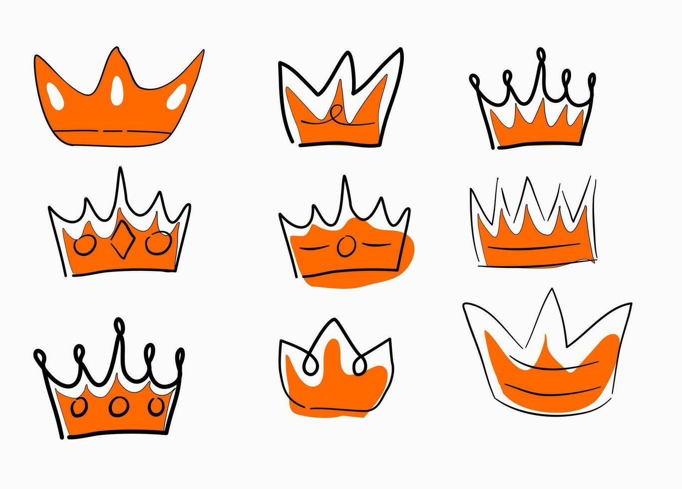 Cute Crown Doodle Vector Line Art with Color