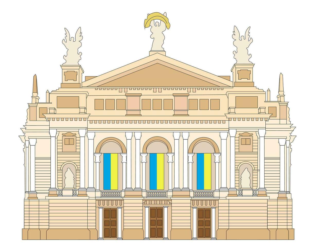 Ukraine. Vector illustration. Lviv Theatre of Opera and Ballet.