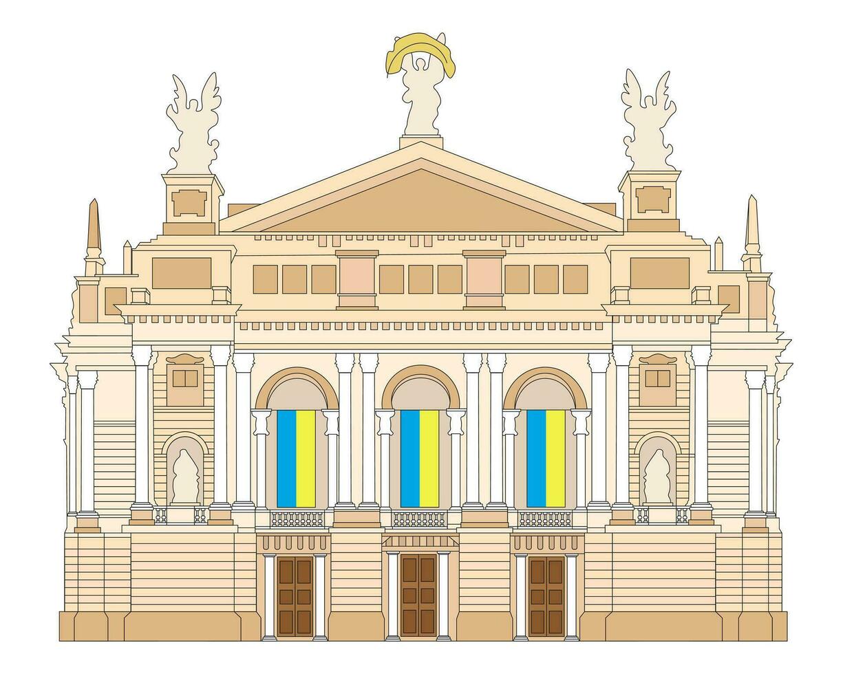 Ucrania. vector ilustración. lviv teatro de ópera y ballet.