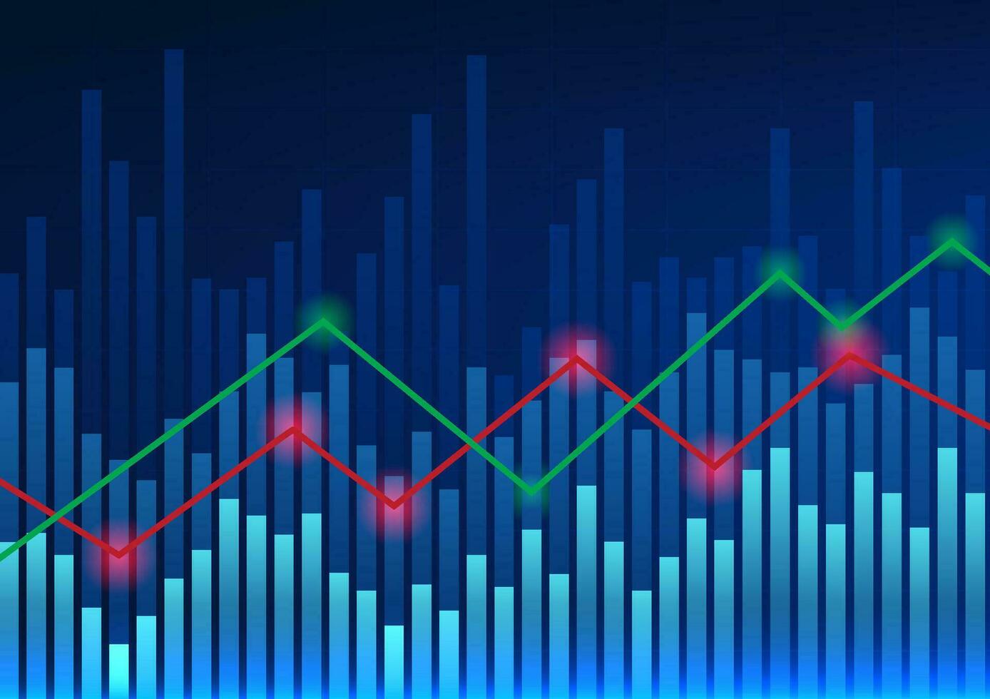 Technology background showing stock price as a graph Used to measure the price of a company on the stock market to increase investors. Vector illustration of red and green line graph.back bar graph