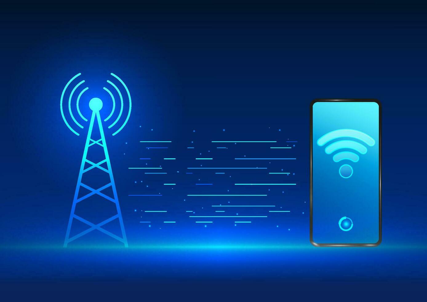 transmisión torre tecnología eso es un tecnología ese emite señales dentro móvil Los telefonos. usado para comunicación y Internet acceso vector ilustración de célula torre con teléfono inteligente con Wifi icono