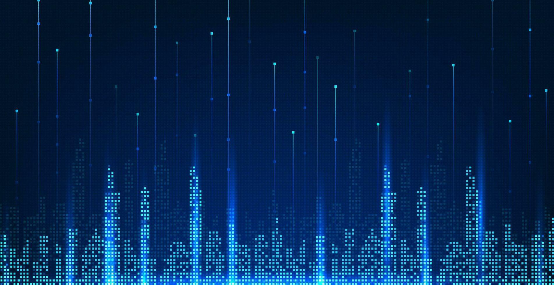 inteligente ciudad tecnología en el formar de píxeles con líneas ese conectar con el ciudad en un único forma. transporta el tecnología de un ciudad ese toma ventaja de moderno y inteligente tecnología innovación vector