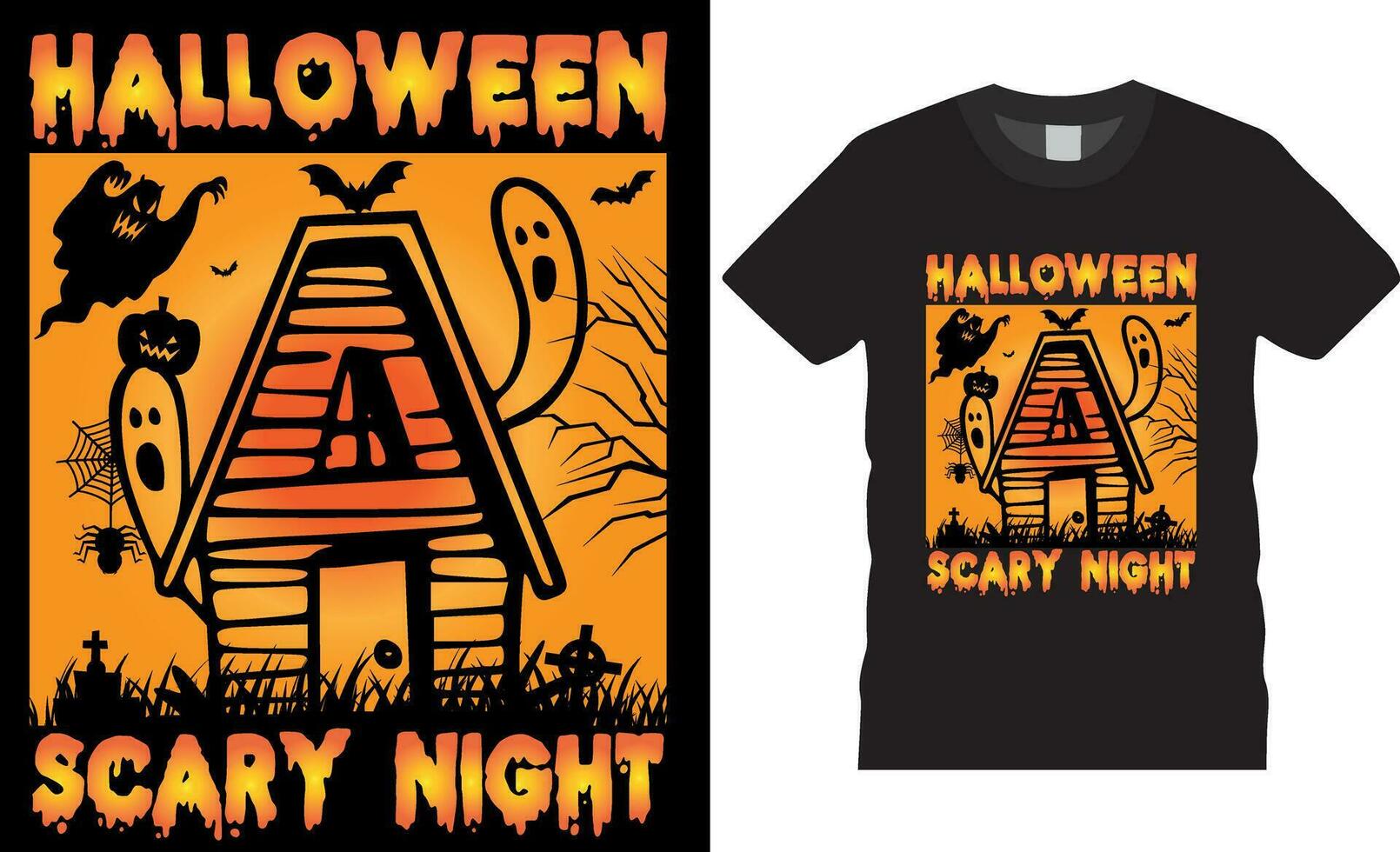Halloween scary night vector graphic T-Shirt design template