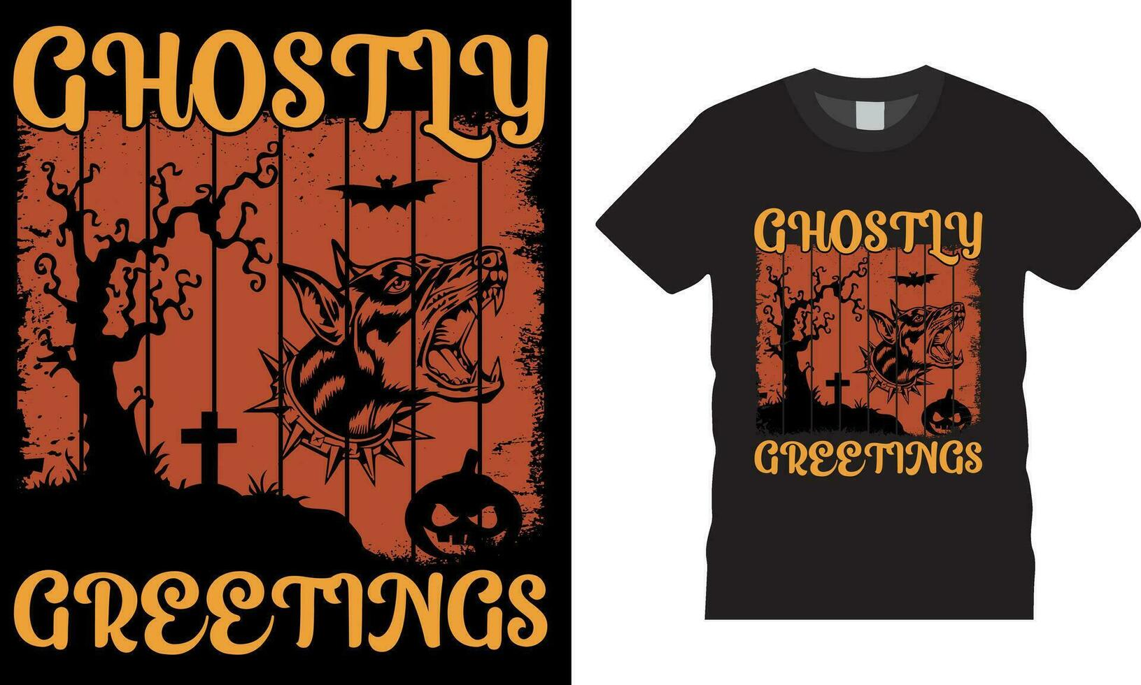 Ghostly greetings Halloween T-Shirt design vector template