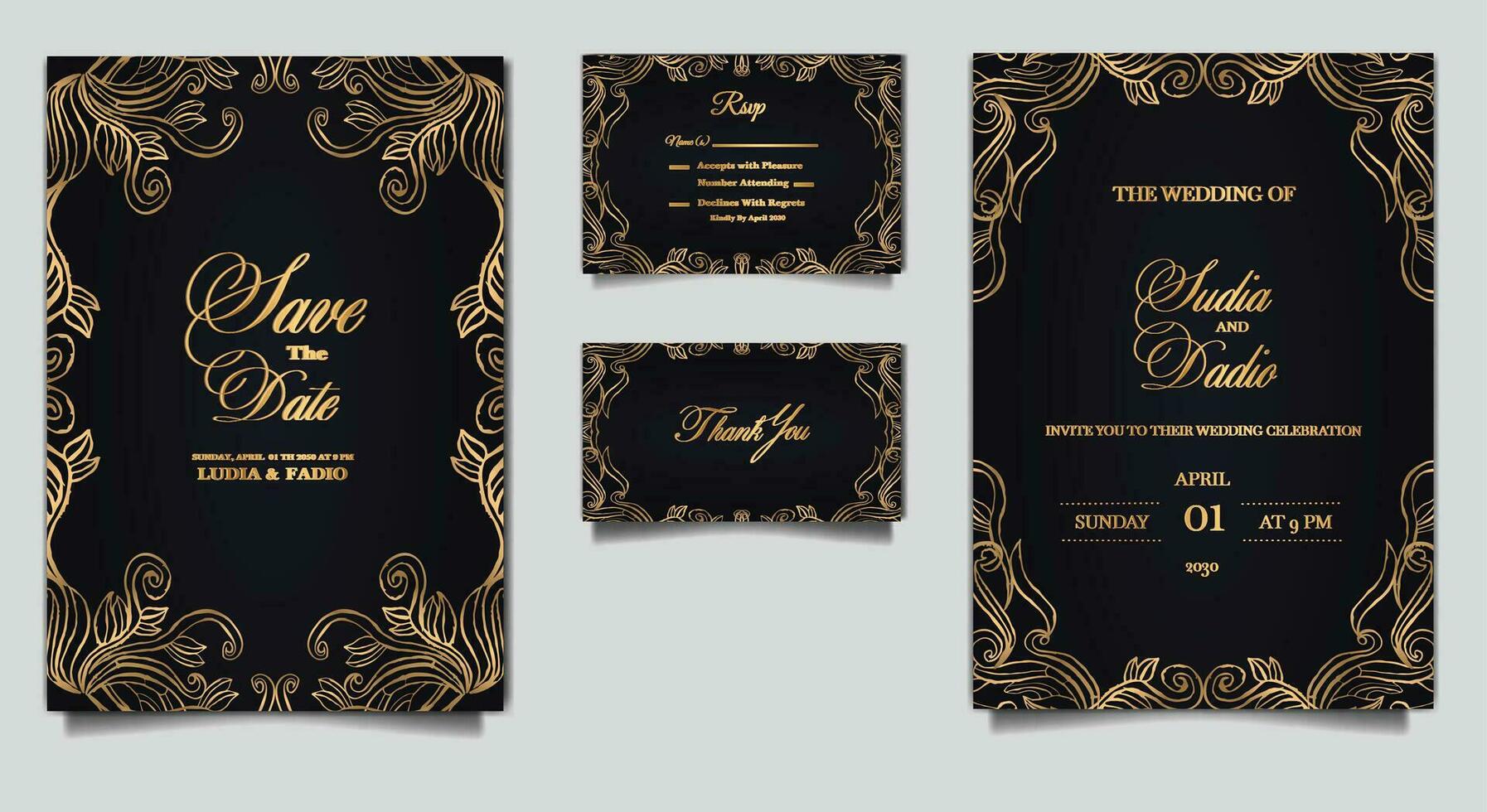 tarjetas de invitación de boda de lujo vector
