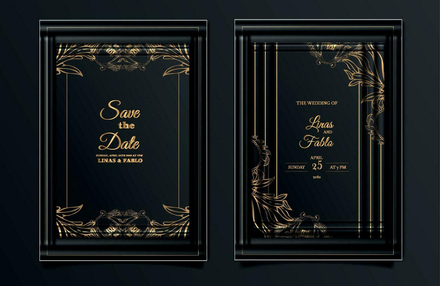 conjunto de diseño de tarjeta de invitación de boda de lujo vector