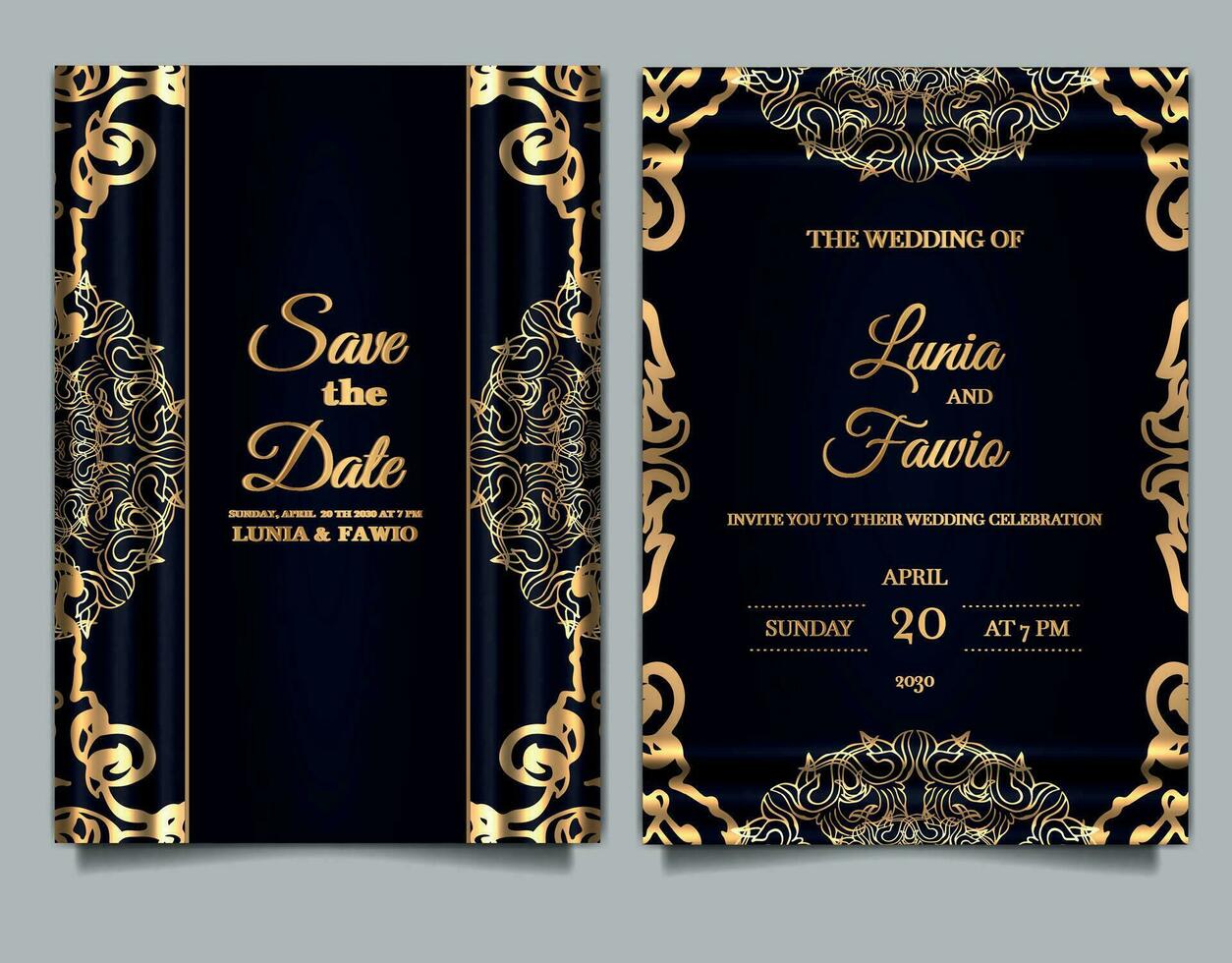 luxury wedding invitation cards set vector