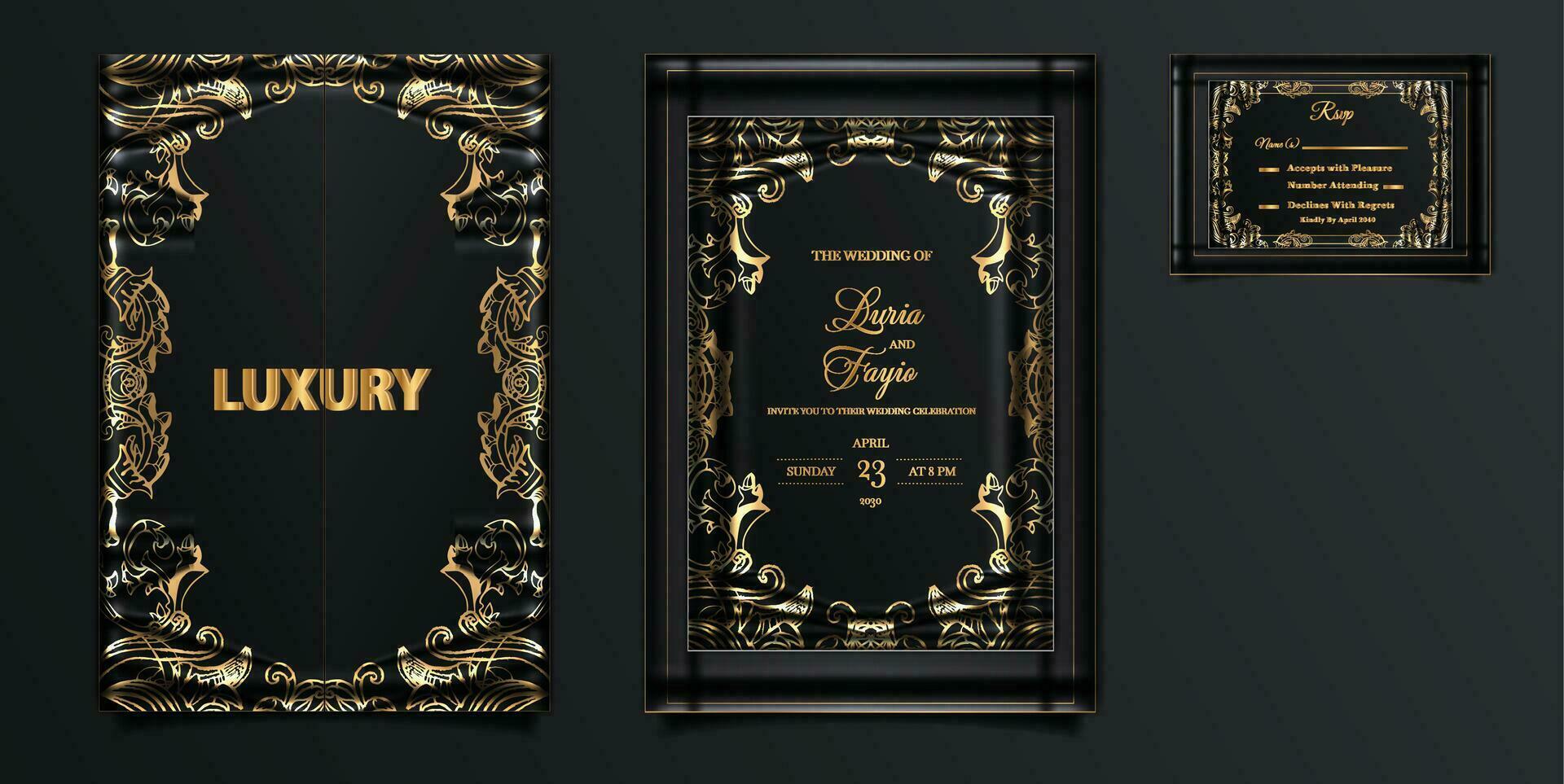 elegant wedding invitation cards set vector