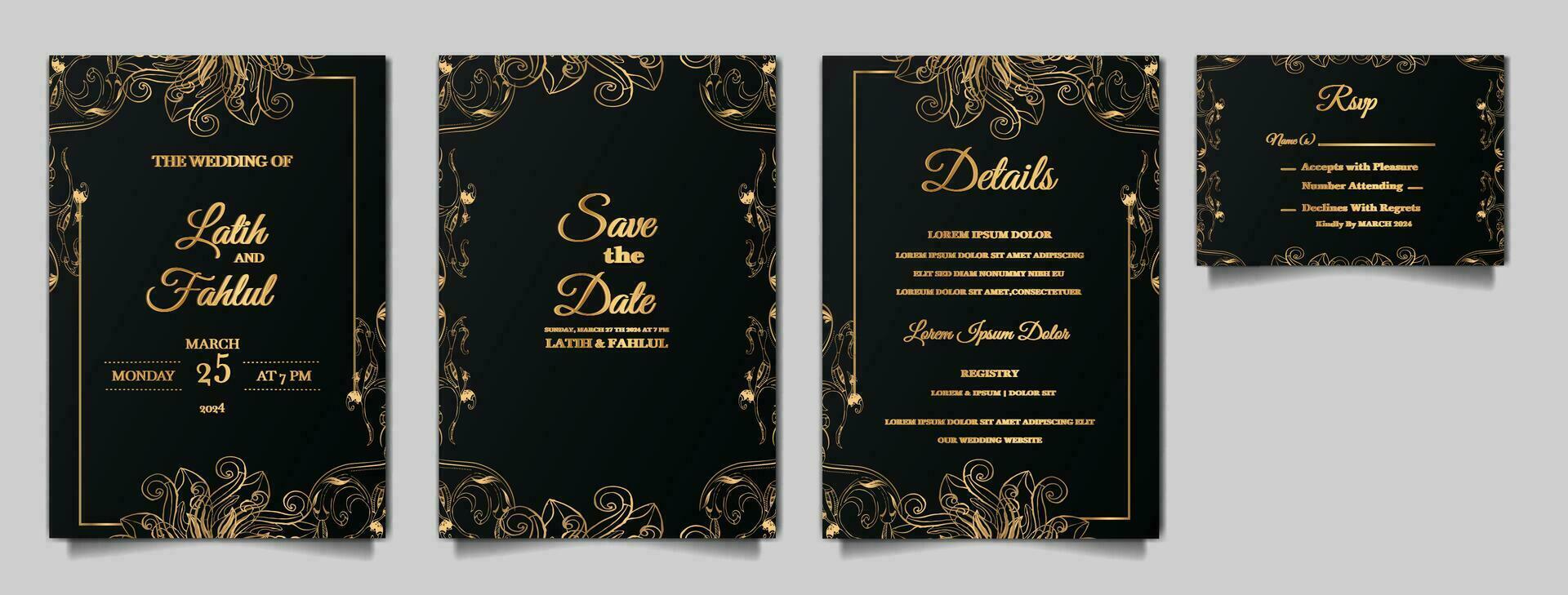 elegante conjunto de tarjetas de invitación de boda vector