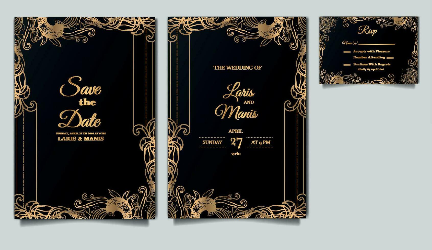 luxury elegant wedding invitation card design set vector