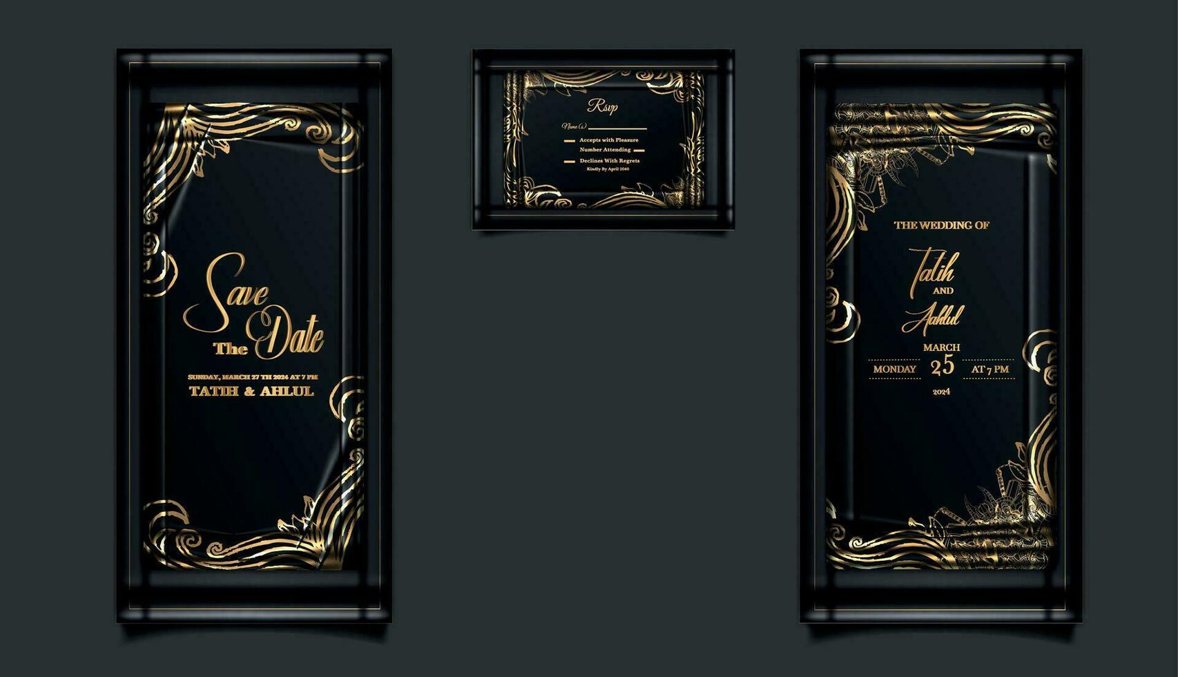 luxury elegant wedding invitation card design set vector