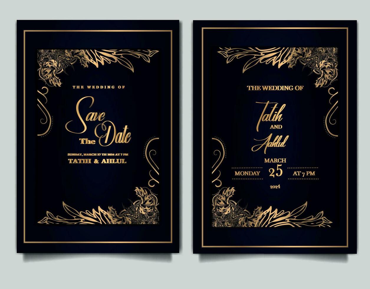 luxury vintage wedding invitation set vector