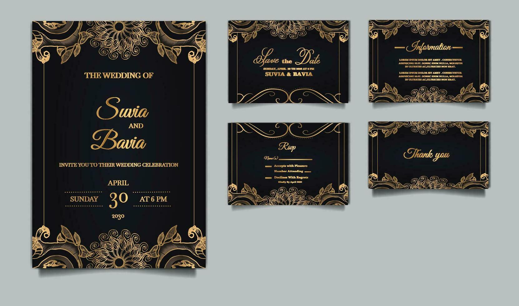 lujo elegante Boda invitación diseño conjunto vector