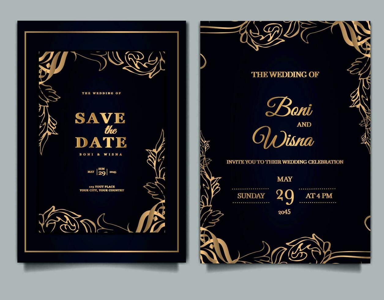 luxury vintage wedding invitation set vector