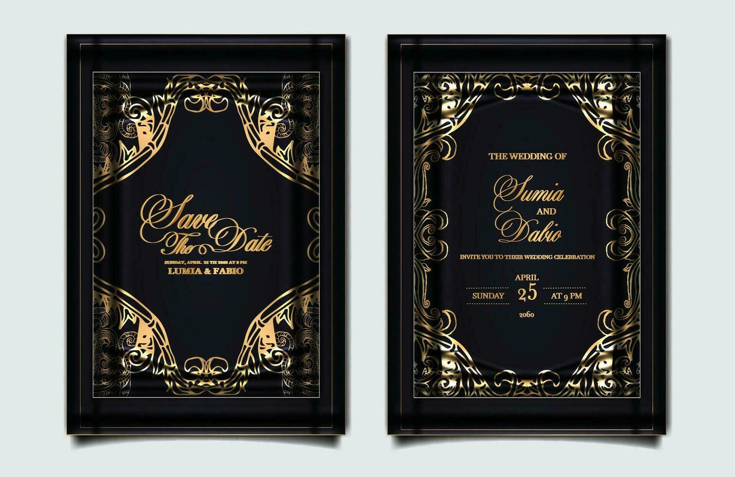 luxury wedding invitation card design set vector