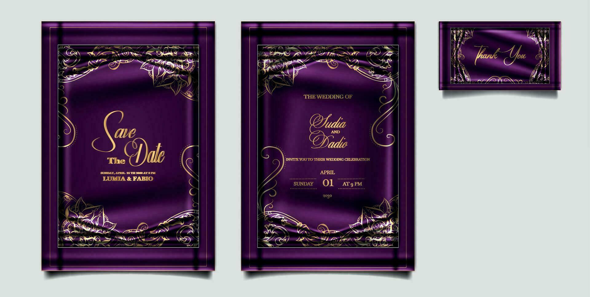 luxury Elegant wedding invitation design set vector