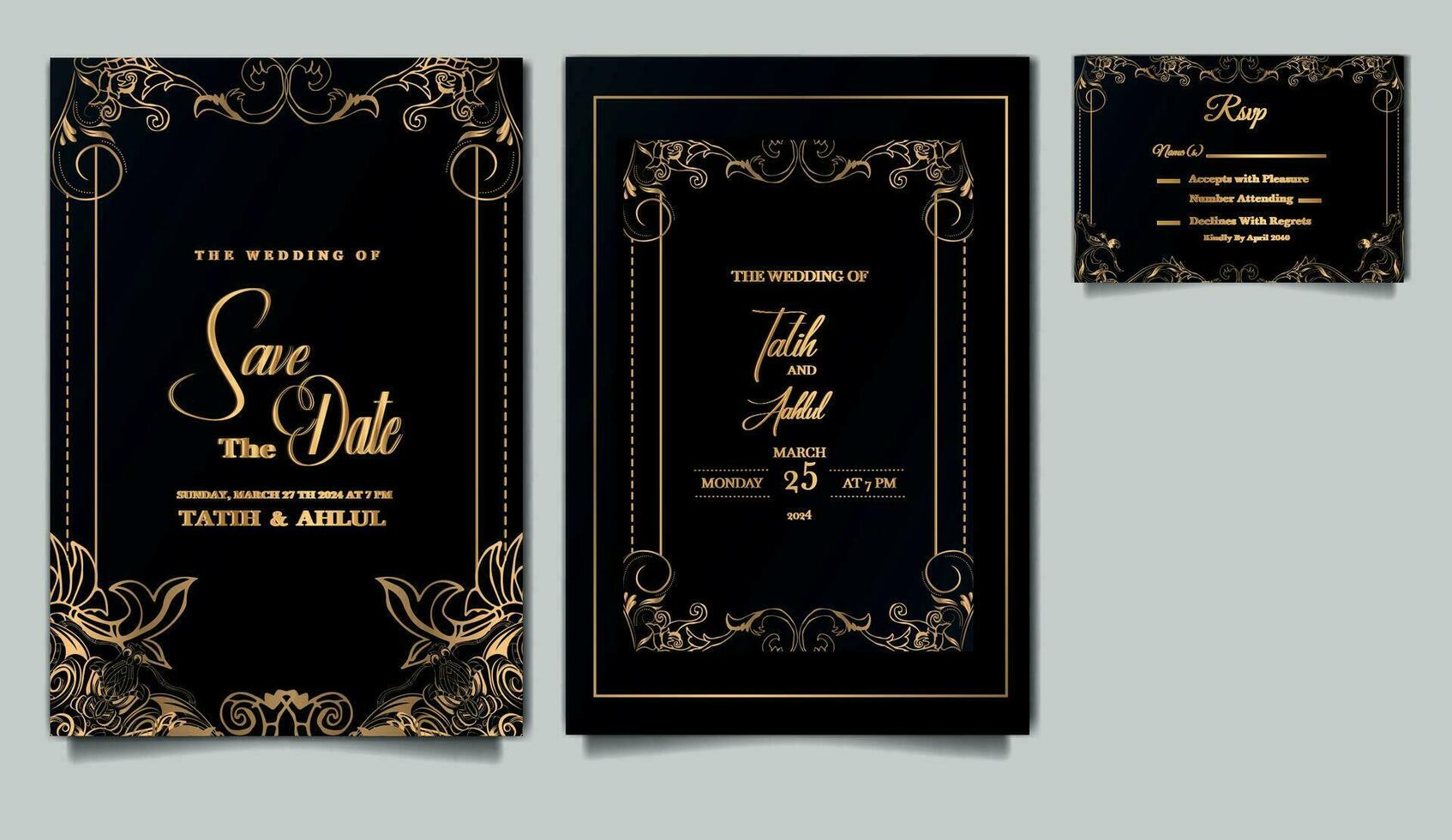 luxury elegant wedding invitation card design set vector