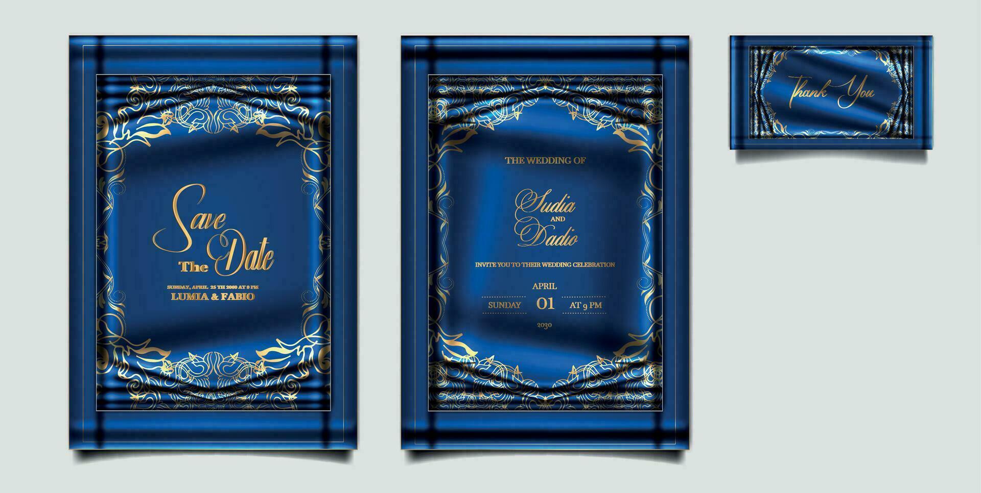 luxury Elegant wedding invitation design set vector