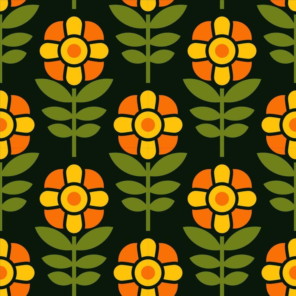 Seamless Textile Fabric Sunflower Damask Pattern Wallpaper Background vector