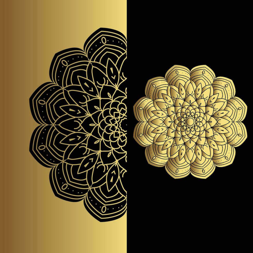 lujo ornamental mandala efecto diseño antecedentes en oro color vector