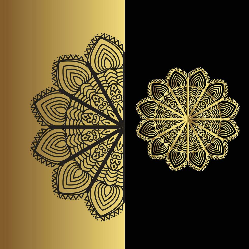 lujo ornamental mandala efecto diseño antecedentes en oro color vector