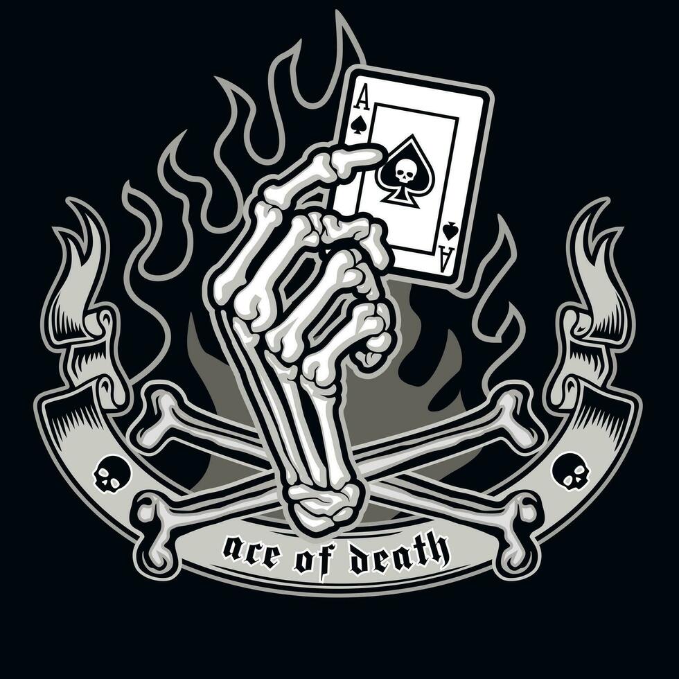 skeleton arm with ace of spade,   grunge vintage design t shirts vector