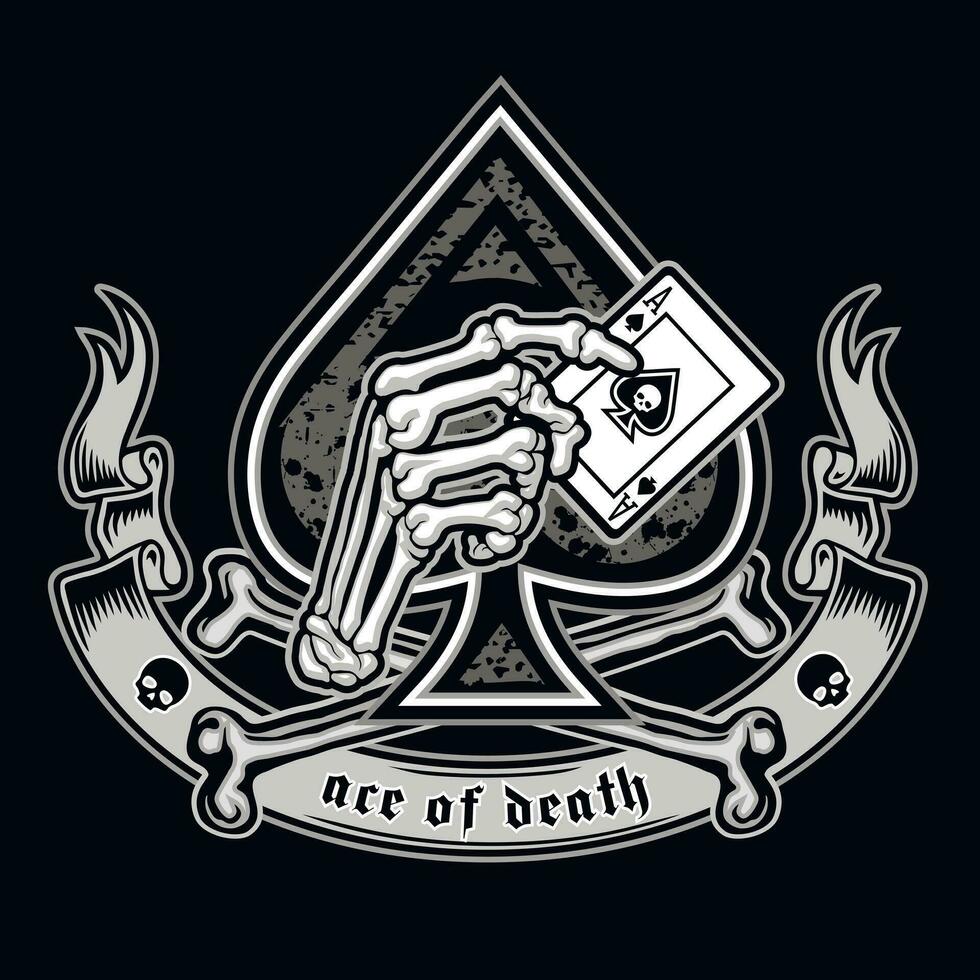 skeleton arm with ace of spade,   grunge vintage design t shirts vector