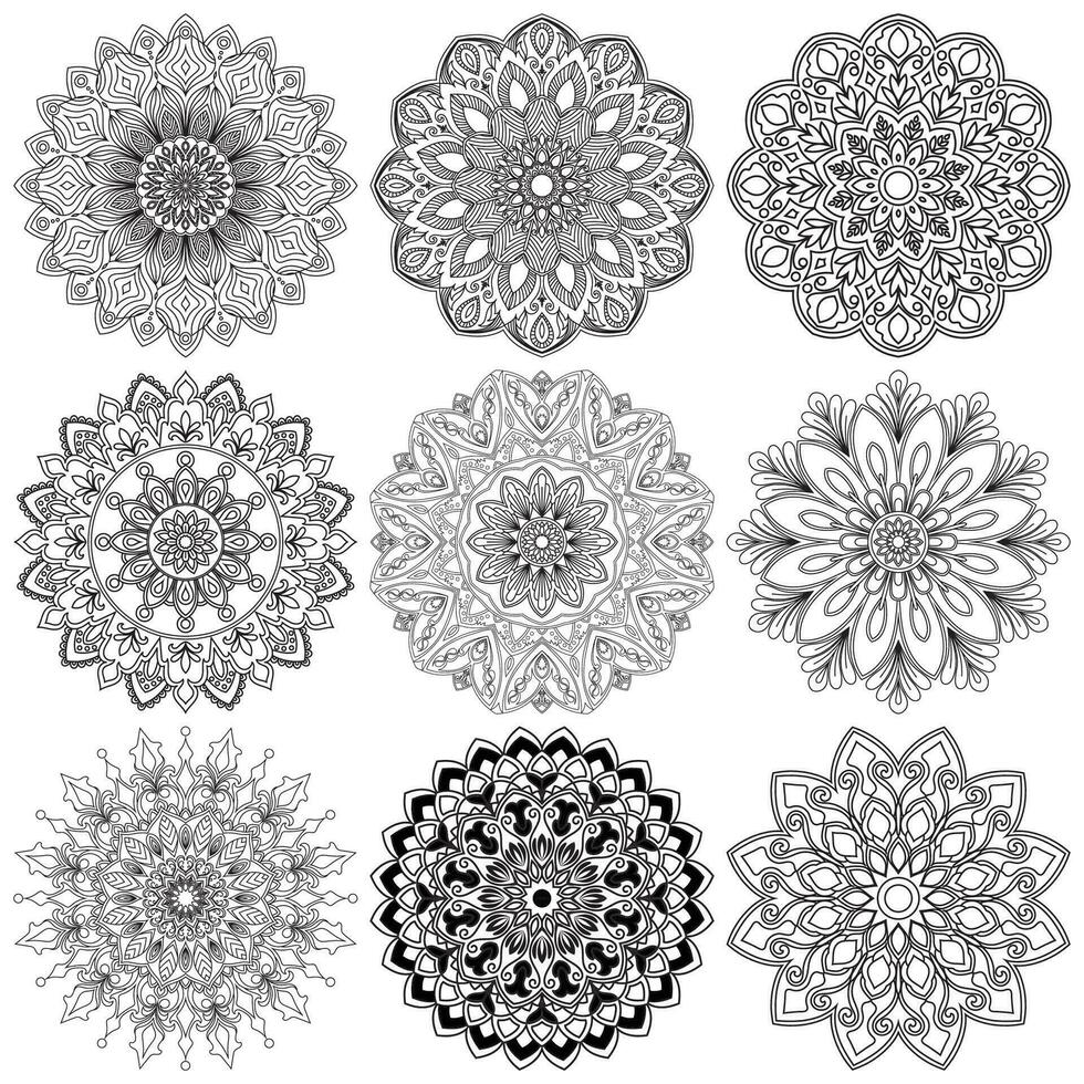 Set mandalas. Round Ornament Pattern. mandala flower. Vintage decorative elements. Hand drawn background. Islam, Arabic, Indian, ottoman motifs. vector