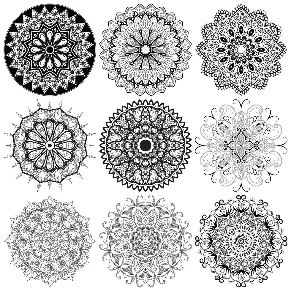 Set mandalas. Round Ornament Pattern. mandala flower. Vintage decorative elements. Hand drawn background. Islam, Arabic, Indian, ottoman motifs. vector