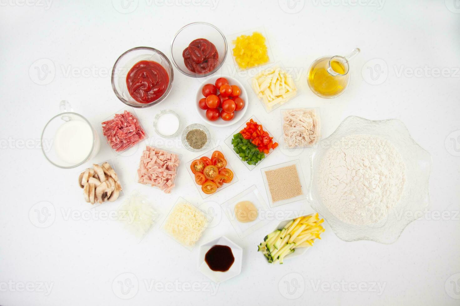 Pizza topping ingredients. Pizza preparation. photo