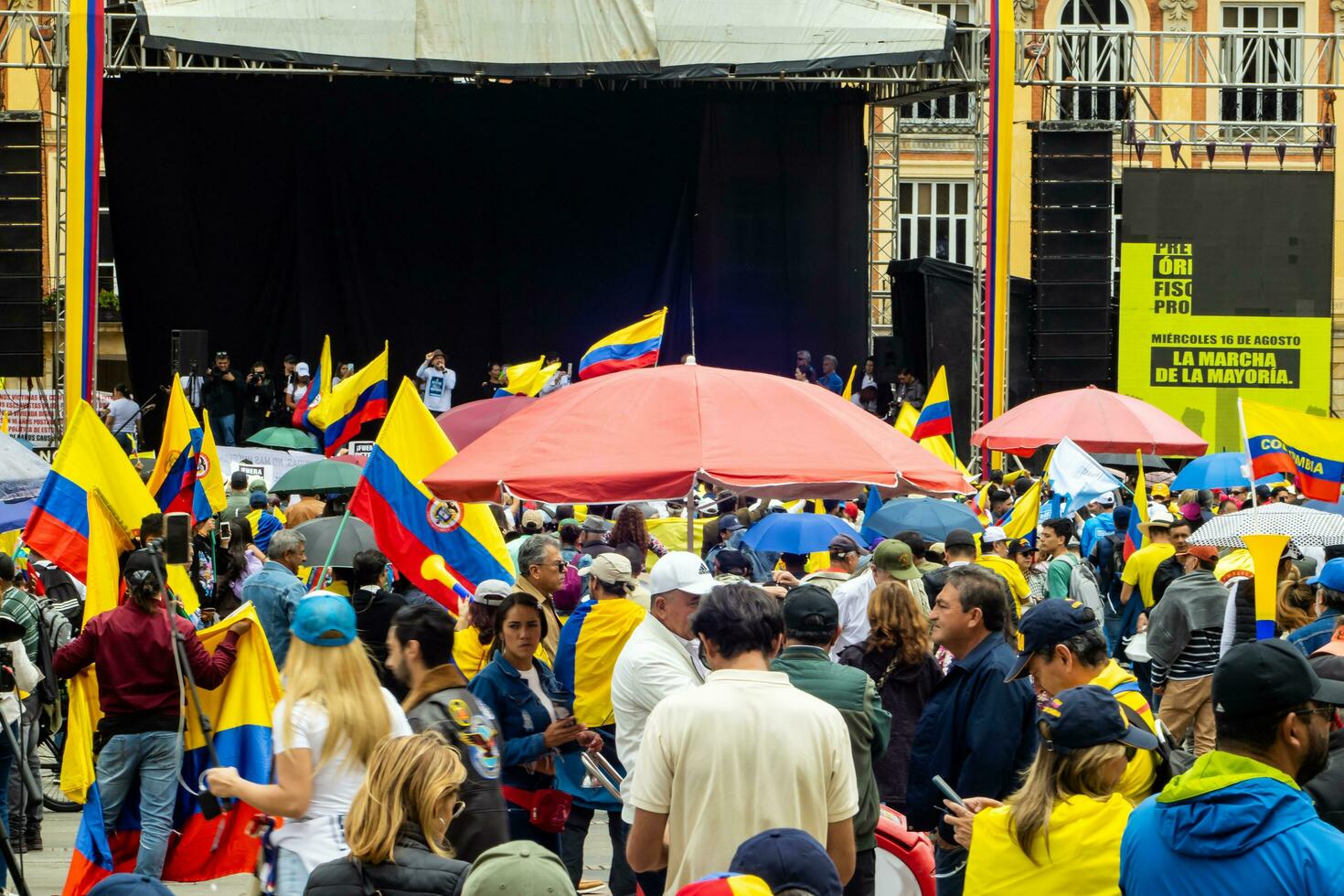 Bogota, Colombia, 16 August 2023. March asking for Gustavo Petro impeachment. Peaceful protest march in Bogota Colombia against the government of Gustavo Petro called La Marcha de la Mayoria. photo