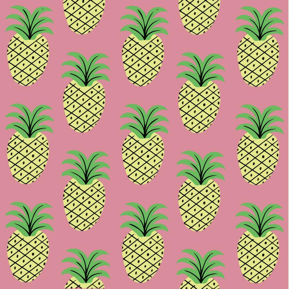 Pineapple Pattern Background. Social Media Post. Fruits Vector Illustration.
