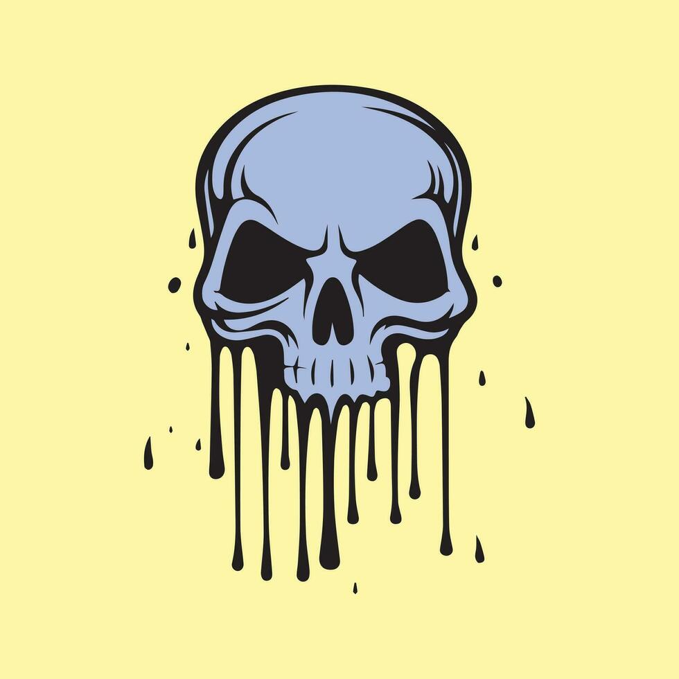 melted skull doodle illustration eps vector