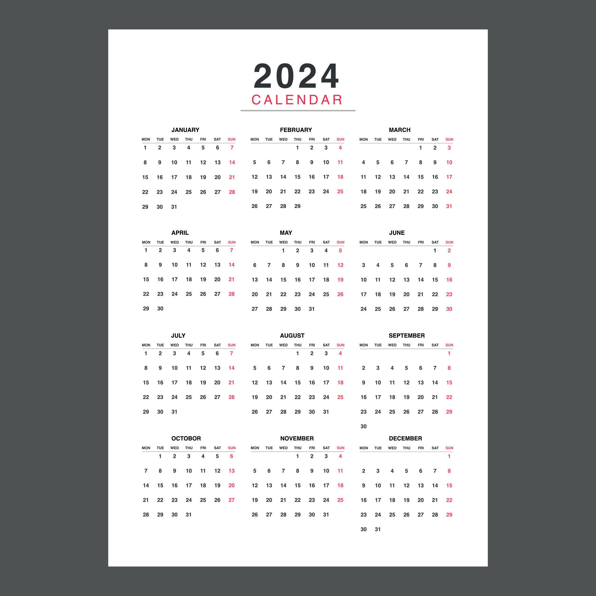calendario 2024 diseño. 2024 papel calendario diseño en imprimible