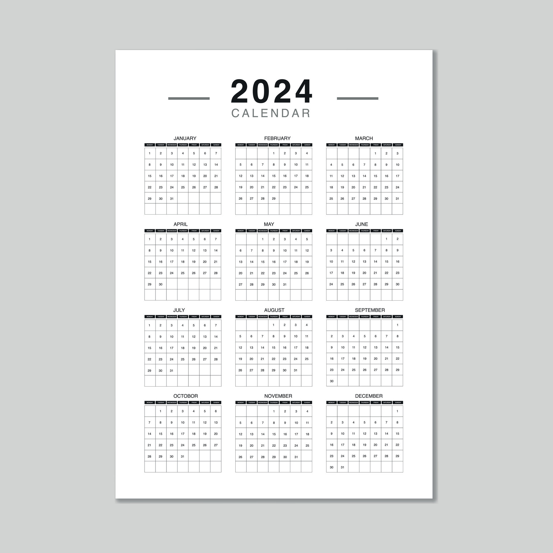 2024 calendar and daily weekly monthly personal planner diary template in  classic strict style. 4779213 Vector Art at Vecteezy