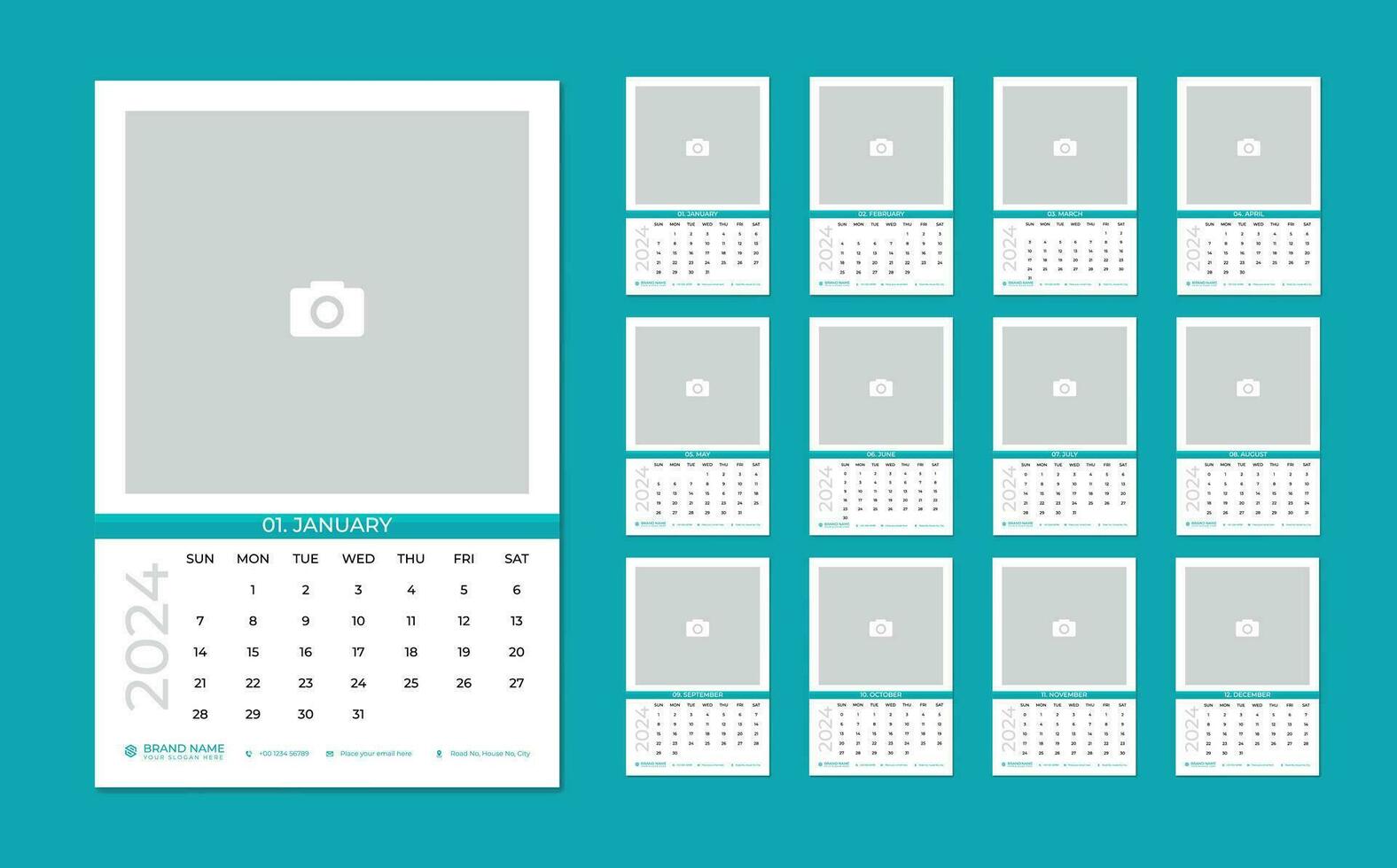 2024 calendar. week start sunday. Editable 2024 calendar design