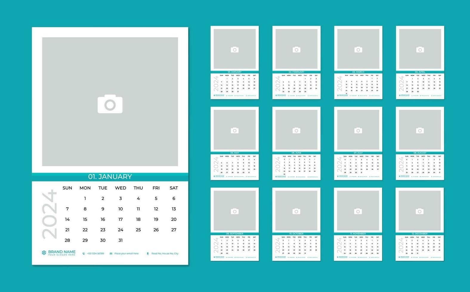 2024 calendar. week start sunday. Editable 2024 calendar design template for happy new year. vector