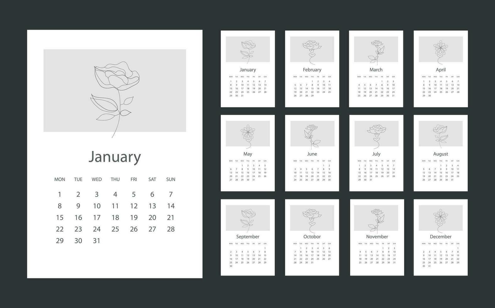 Calendar 2024 design template. 2023 paper calendar layout in printable style. vector