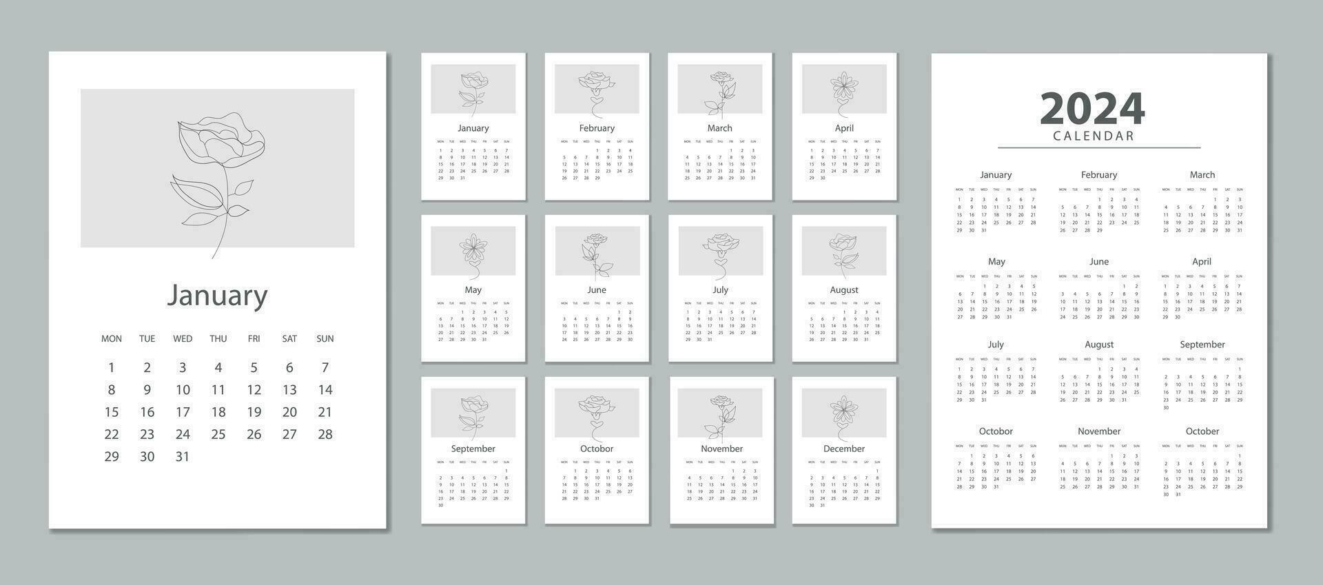 Calendar 2024. calendar 2024 week start Monday corporate design template. vector illustration