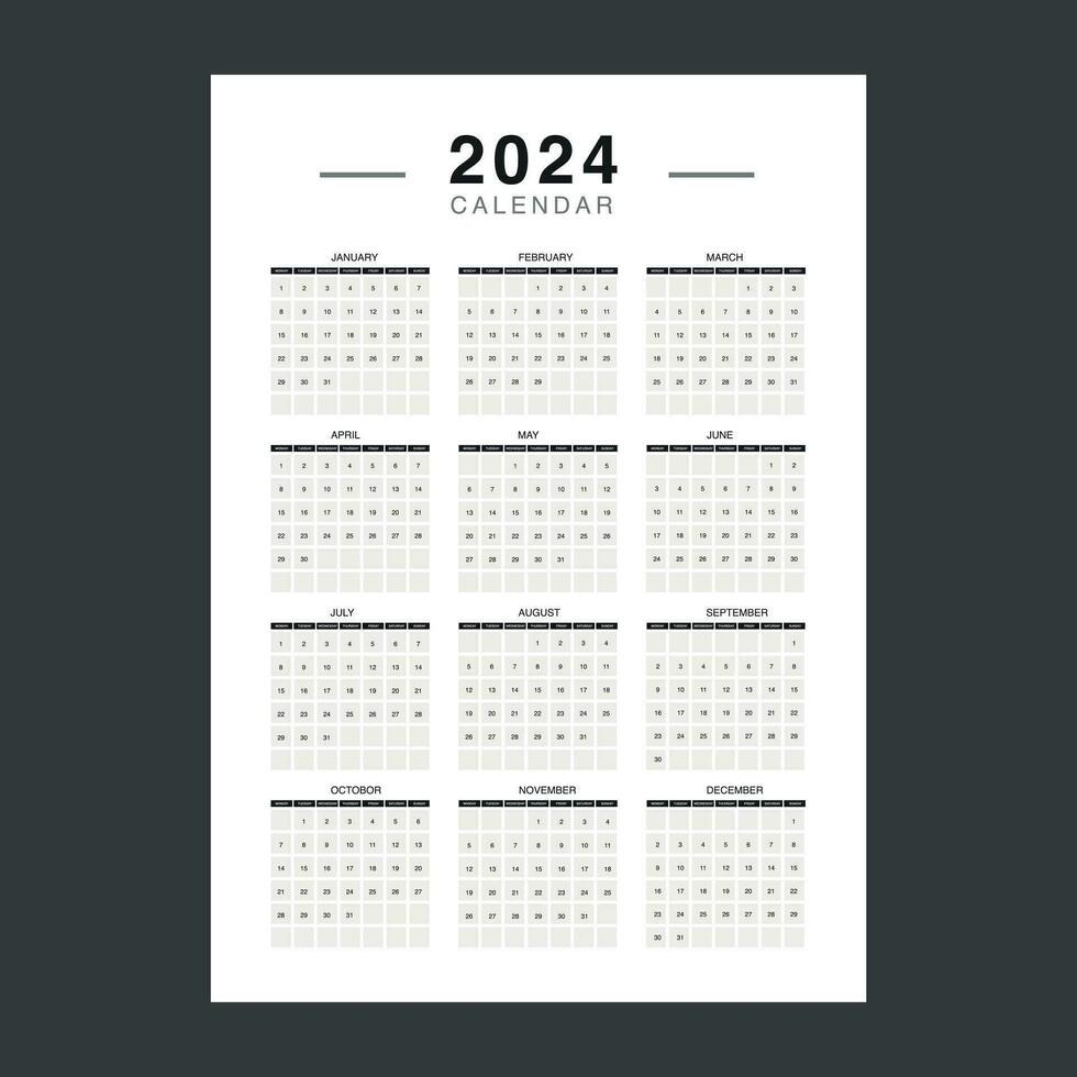 Calendar 2024 design template. 2024 paper calendar layout in printable