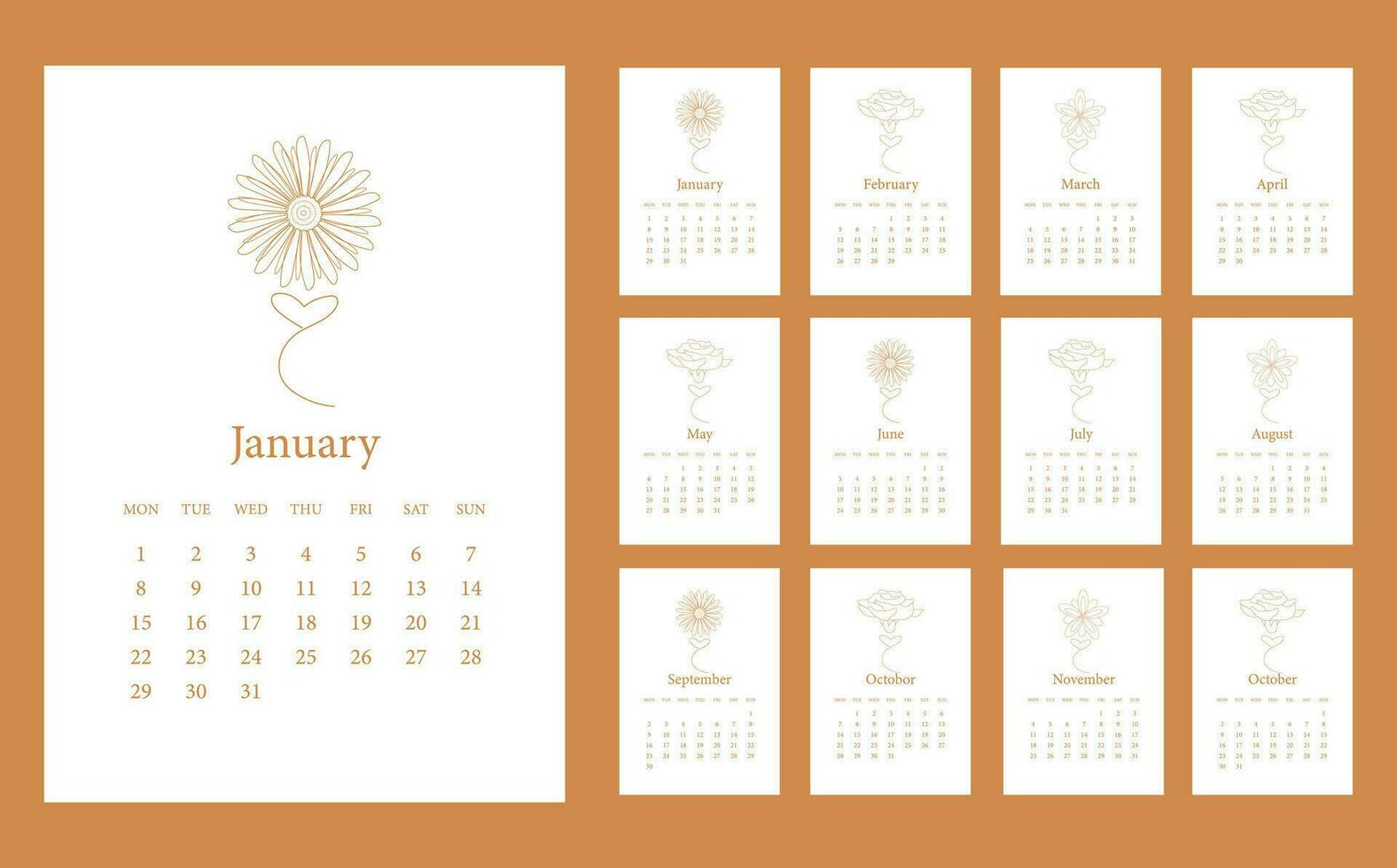 Calendar 2024 design template. 2023 paper calendar layout in printable style. vector